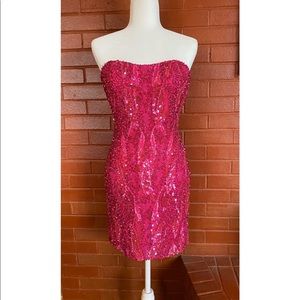 Scala Hot Pink Strapless Sequined Dress Size 4